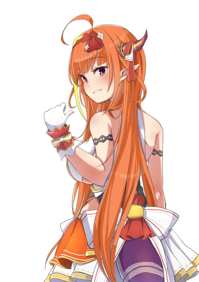 1girl, absurdres, ahoge, armlet, bare_arms, bare_shoulders, bow_hairband, braid