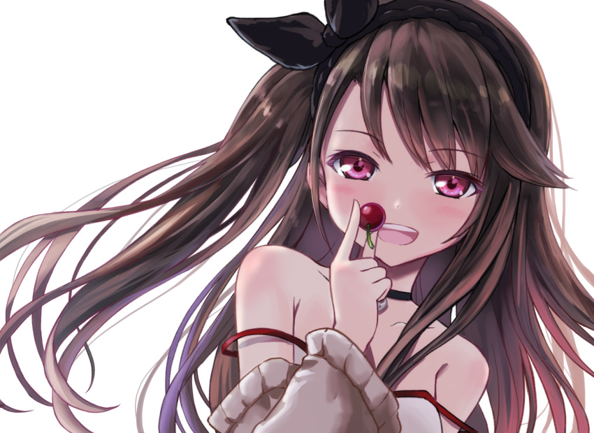 1girl, azur_lane, bangs, bare_shoulders, black_hair, black_hairband, blush, cherry