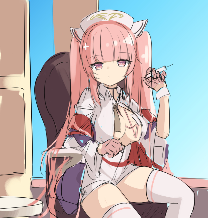1girl, absurdres, armchair, azur_lane, breasts, chair, closed_mouth, commentary
