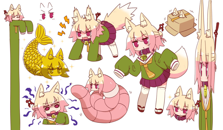 1girl, :o, all_fours, animal_ear_fluff, animal_ears, animalization, bangs, bell