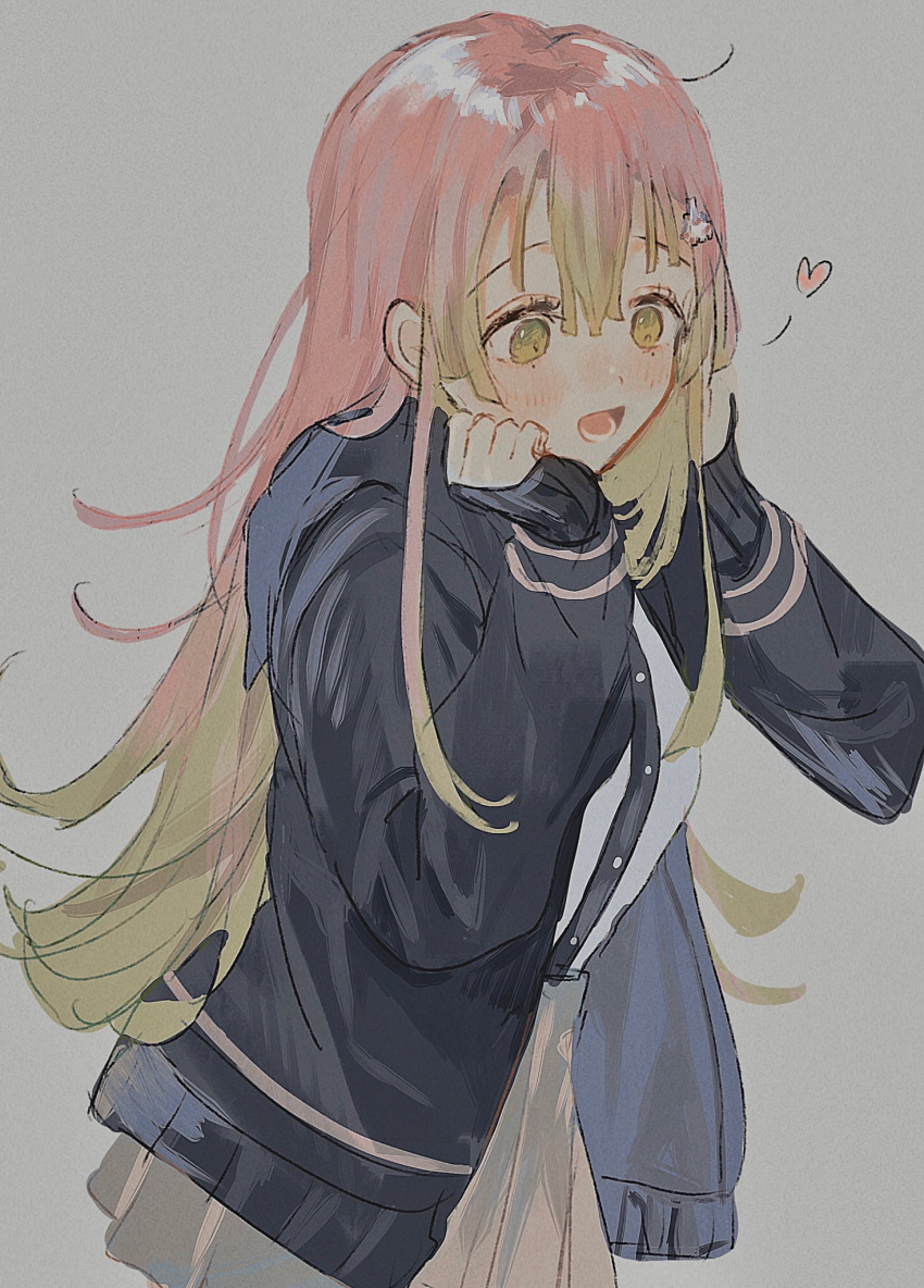 1girl, bangs, black_jacket, black_shirt, blush, brown_skirt, commentary_request, cosplay