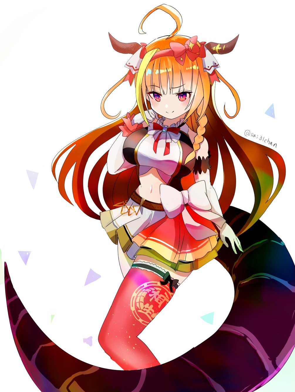 1girl, ahoge, arm_garter, bangs, bare_shoulders, blonde_hair, blunt_bangs, bow