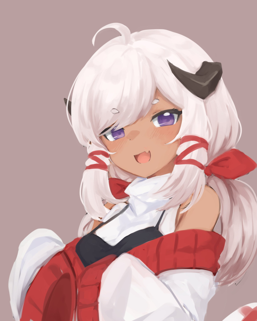 1girl, :d, absurdres, ahoge, bangs, bare_shoulders, blush, bow