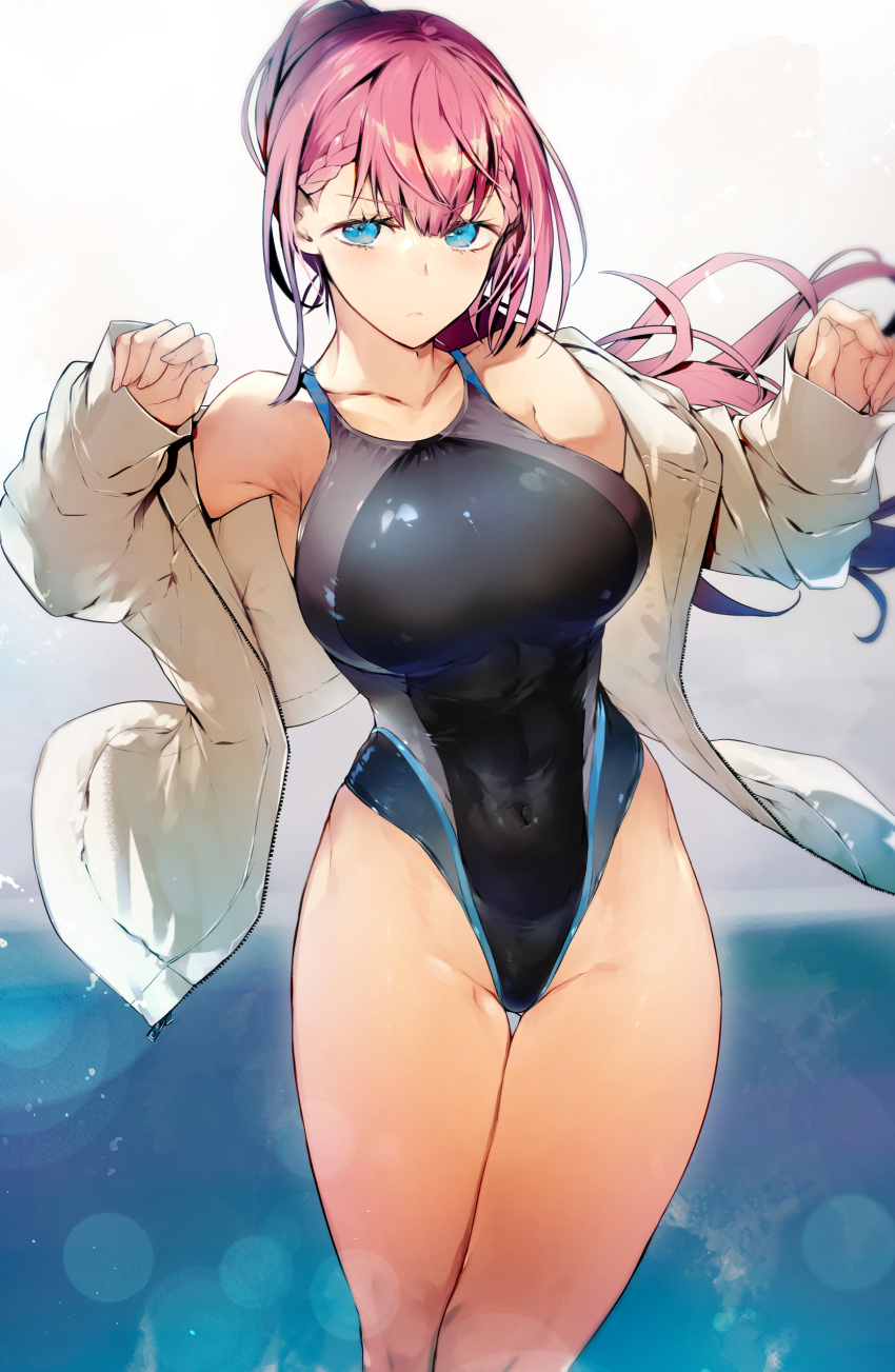1girl, absurdres, bangs, black_swimsuit, blue_eyes, bokutachi_wa_benkyou_ga_dekinai, braid, breasts