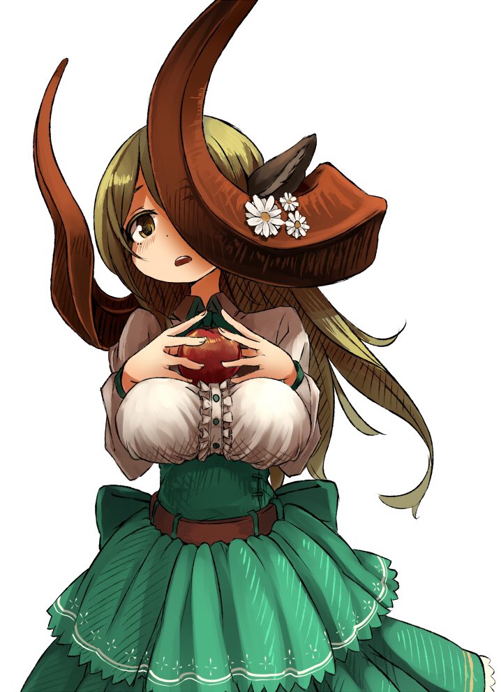 159cm, 1girl, animal_ears, apple, back_bow, belt, blonde_hair, bow