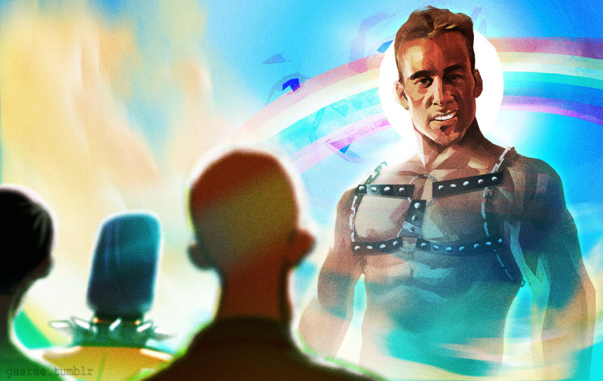 4boys, bald, billy_herrington, black_mask, boy_band_(film), brad_mcguire, brown_hair, clouds
