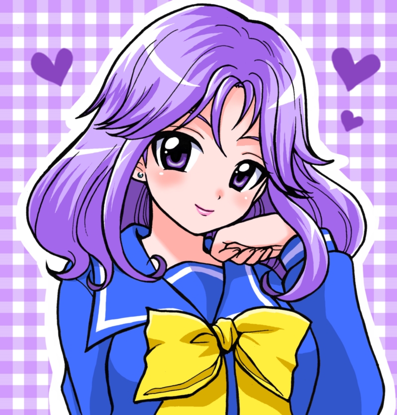 1girl, earrings, heart, jewelry, kagami_mira, lips, long_hair, nanjou_akimasa