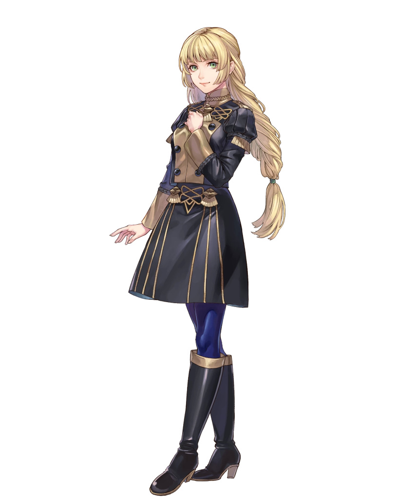 1girl, aureolin31, bangs, black_footwear, black_jacket, black_skirt, blonde_hair, blue_legwear