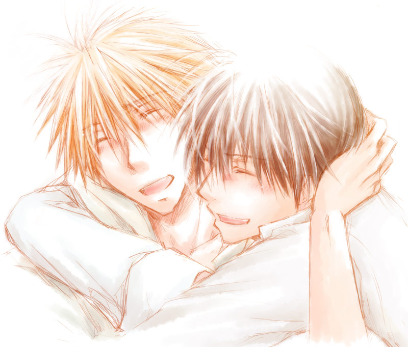 aquablade, black_hair, blonde_hair, closed_eyes, fullmetal_alchemist, hug, jean_havoc, male, multiple_boys, roy_mustang