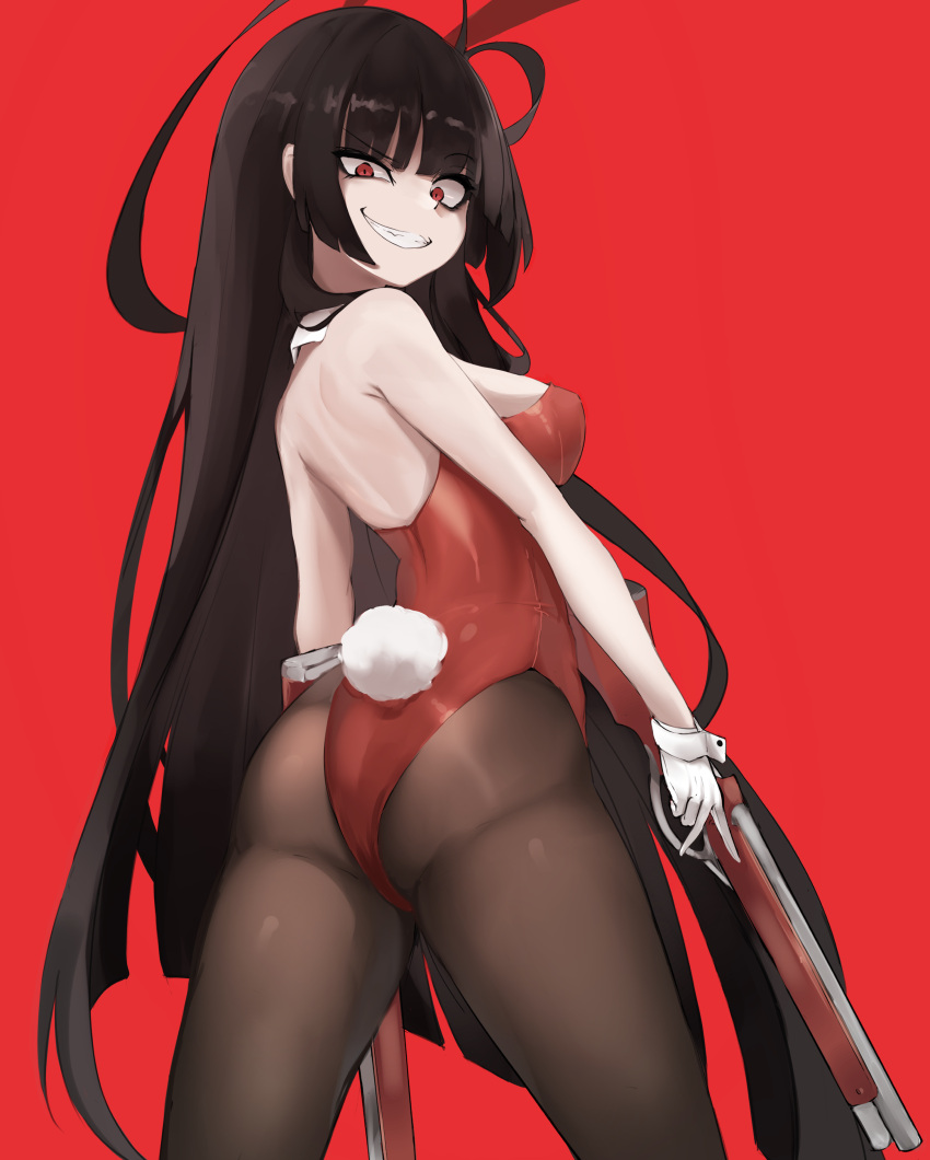 1girl, absurdres, ahoge, akaridreaming, bangs, bare_shoulders, black_hair, black_legwear