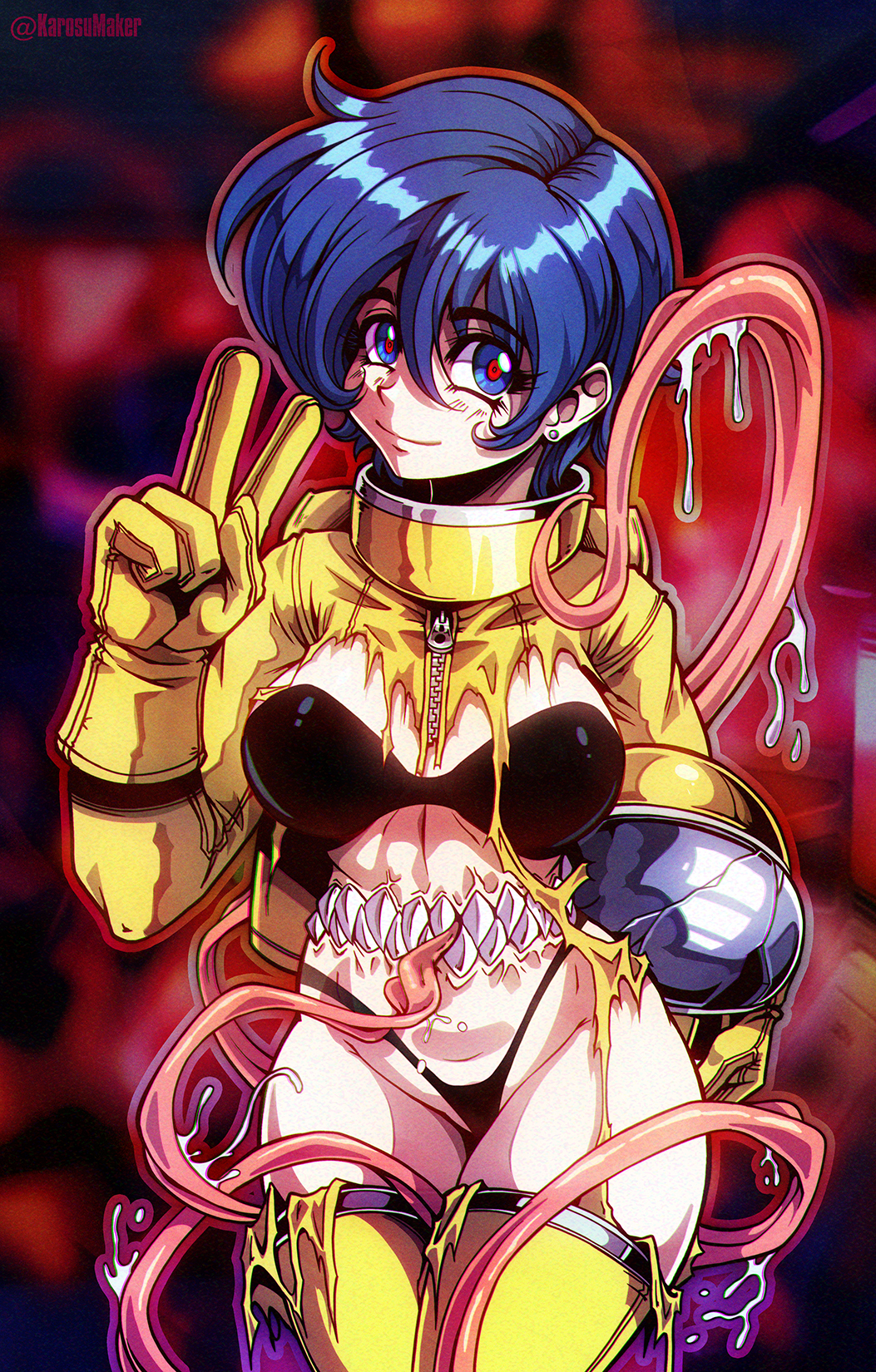 1girl, alien, among_us, astronaut, bikini, bikini_under_clothes, black_bikini, blue_eyes