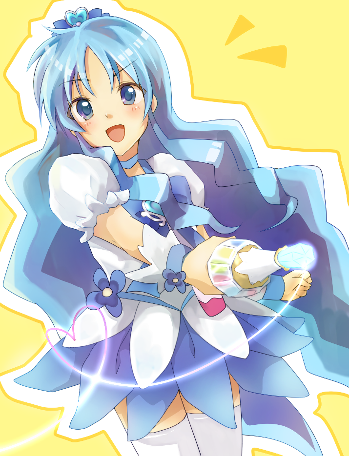 1girl, blue_choker, blue_dress, blush, brooch, choker, cure_marine, dress