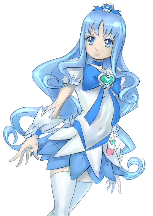 1girl, blue_bow, blue_dress, bow, brooch, choker, cure_marine, dress