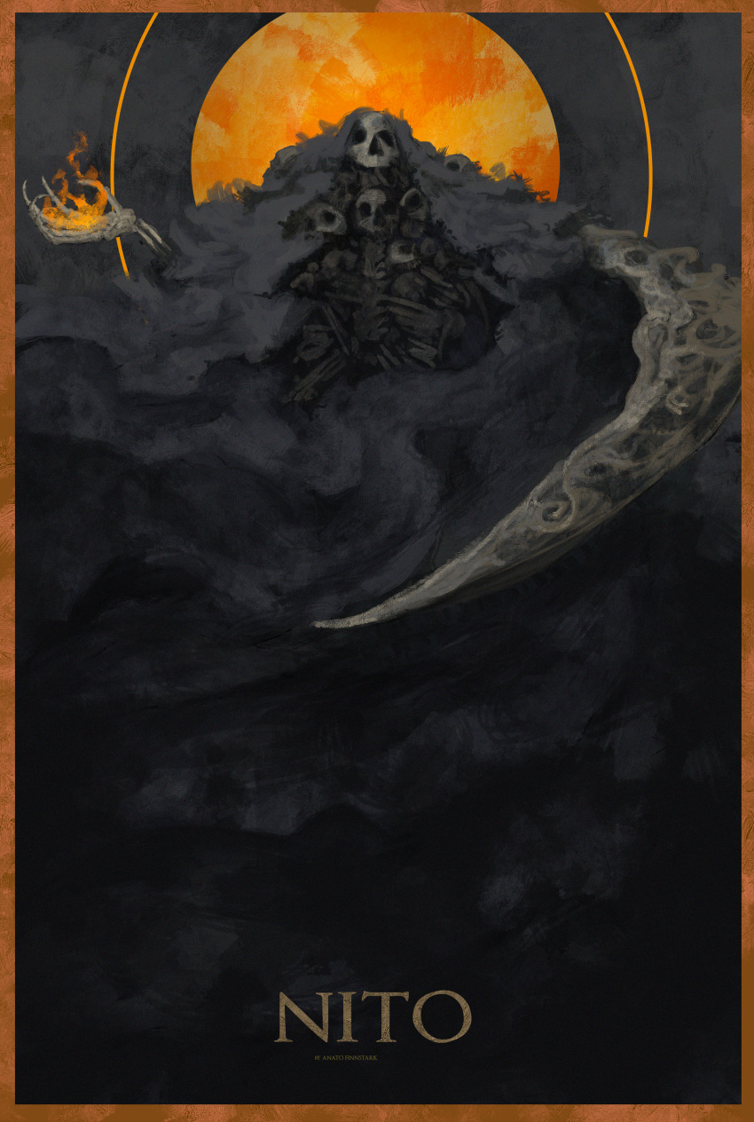 1other, absurdres, anatofinnstark, border, character_name, creature, dark_souls, fire