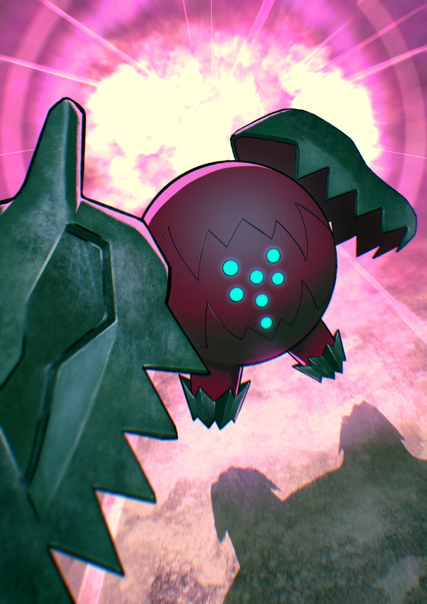 absurdres, blurry, chromatic_aberration, commentary, gen_8_pokemon, glowing, glowing_eyes, green_eyes