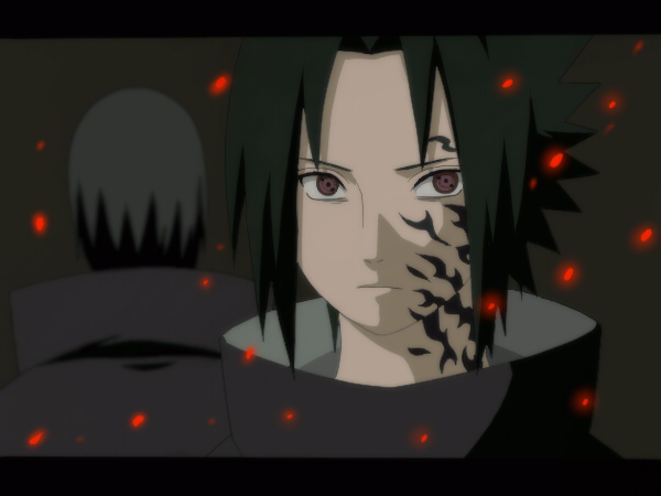 black_hair, curse_seal, from_behind, kikutake_ranmaru, naruto, red_eyes, sharingan, uchiha_itachi
