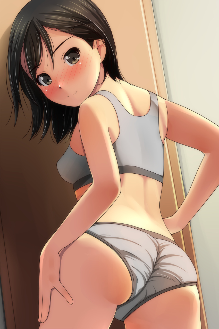 1girl, absurdres, ass, bangs, bare_arms, bare_shoulders, black_hair, blush