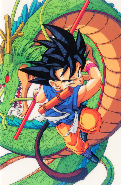 1990s_(style), 1boy, black_eyes, black_hair, dougi, dragon, dragon_ball, dragon_ball_gt