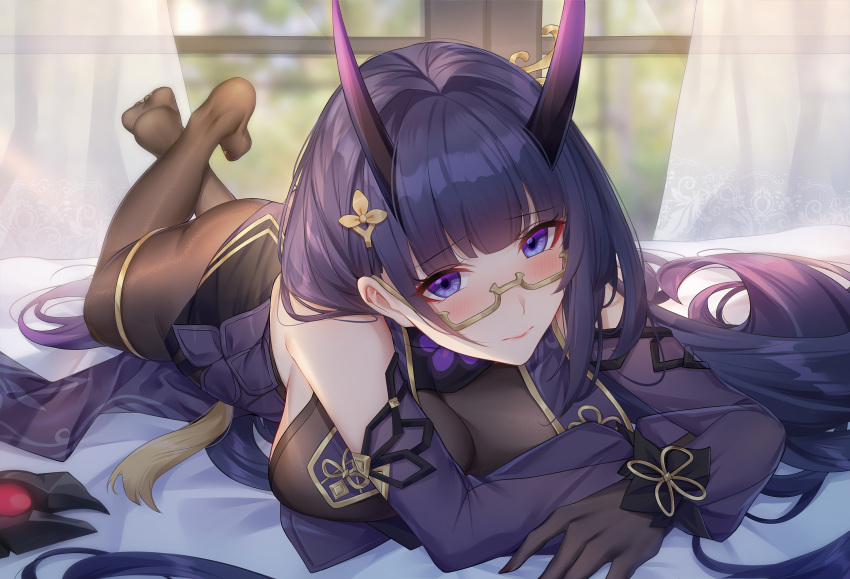 1girl, bangs, bare_shoulders, benghuai_xueyuan, black_gloves, black_legwear, blue_eyes, blush