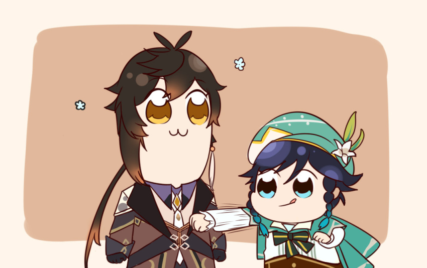 2boys, :3, aqua_eyes, aqua_hair, bangs, bkub_(style), black_gloves, black_hair