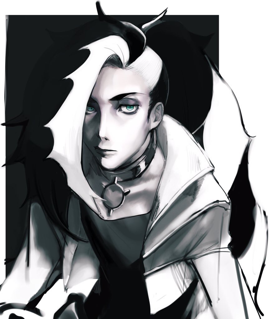 1boy, bangs, black_hair, closed_mouth, commentary_request, cropped_jacket, eyeshadow, green_eyes