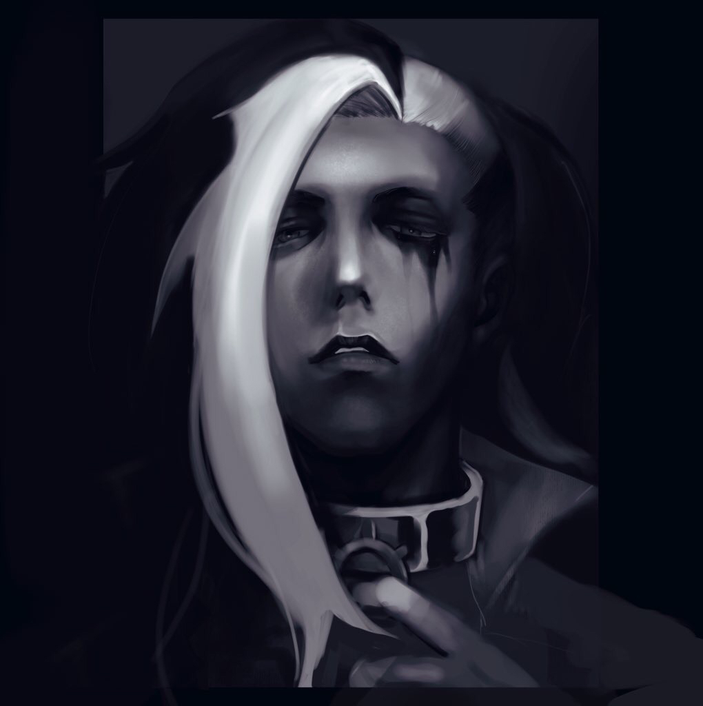 1boy, bangs, black_hair, collar, collar_tug, commentary_request, eyeshadow, gym_leader