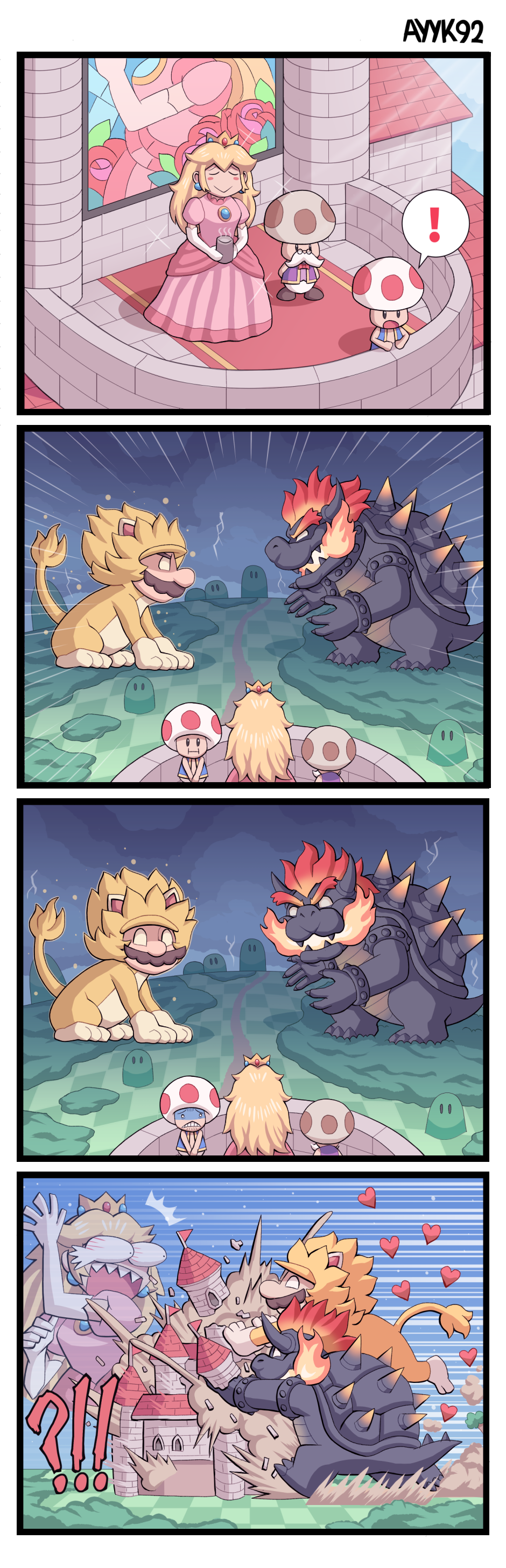 1girl, 4boys, absurdres, ayyk92, bowser, bugged_eyes, castle, comedy