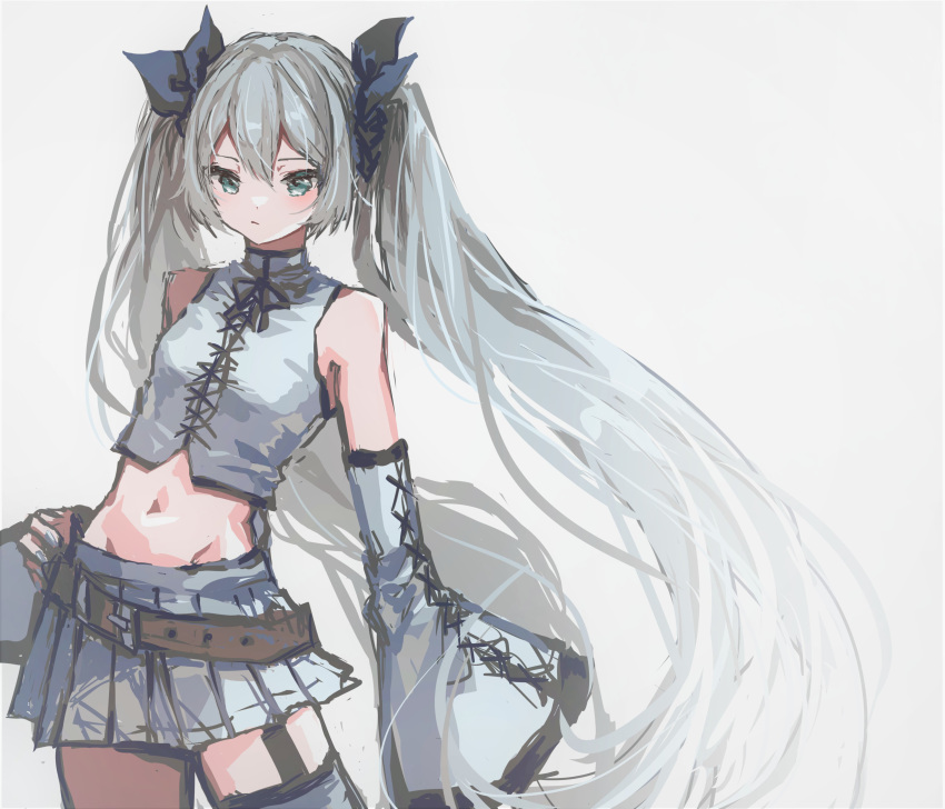 1girl, absurdres, aile_d'ange_(module), aqua_eyes, bare_shoulders, belt, black_bow, bow
