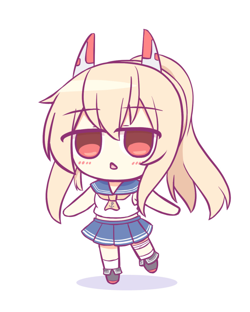 1girl, ayanami_(azur_lane), azur_lane, black_footwear, blonde_hair, blue_sailor_collar, blue_skirt, chibi