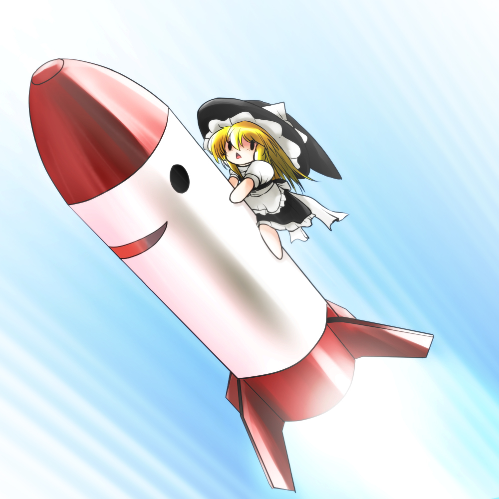 blonde_hair, braid, chibi, hat, kirisame_marisa, long_hair, mimi-chan, missile