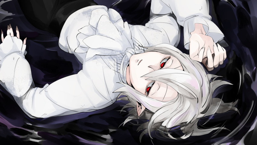 1boy, androgynous, black_background, cravat, dabu_(dabuchan), hair_between_eyes, highres, kemono_jihen