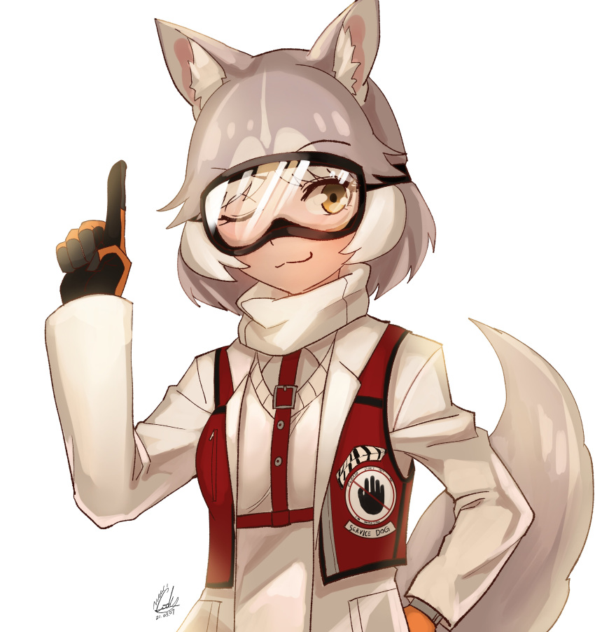 1girl, absurdres, alternate_costume, animal_ears, black_gloves, commentary_request, dog_(mixed_breed)_(kemono_friends), dog_ears