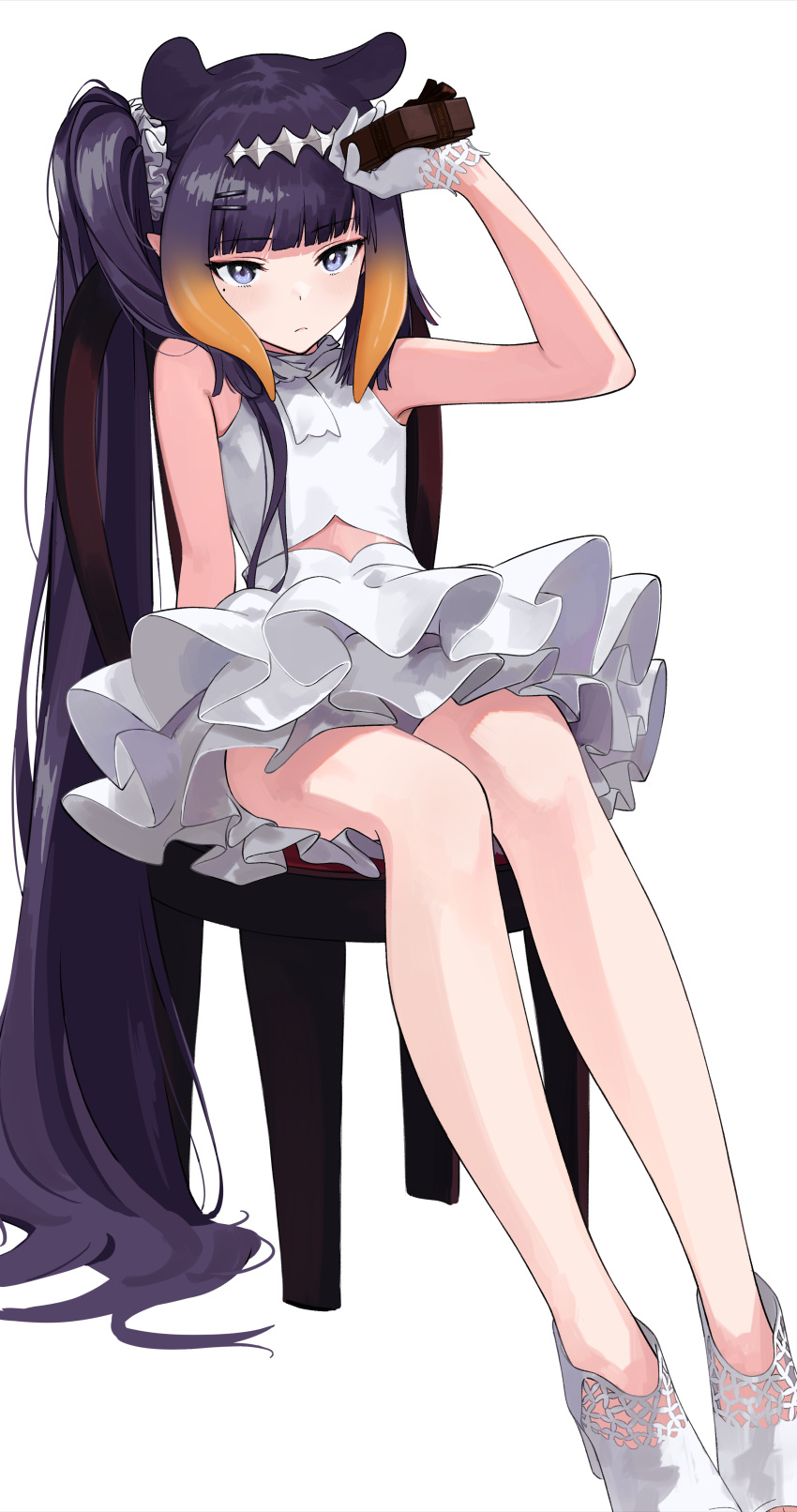 1girl, absurdres, alternate_costume, animal_ears, asymmetrical_hair, bangs, bare_legs, blunt_bangs