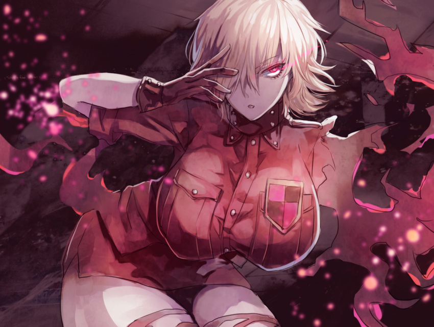 1girl, blonde_hair, breasts, clona, gloves, hair_between_eyes, hellsing, large_breasts