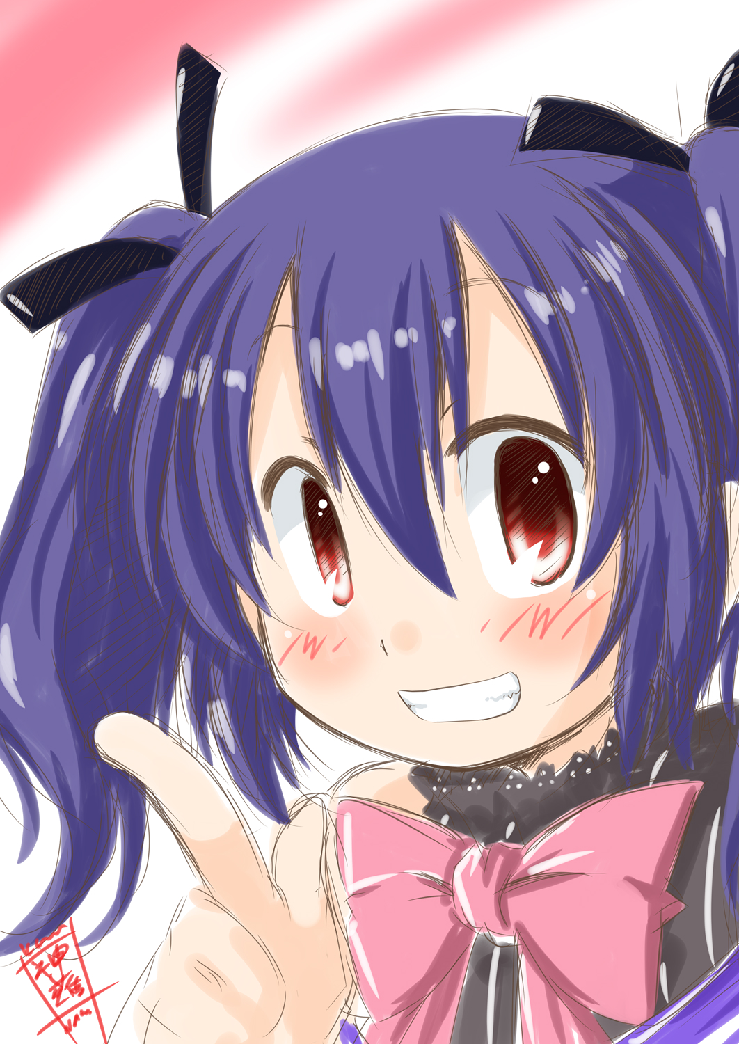 1girl, bangs, bare_shoulders, black_ribbon, black_shirt, blush, bow, bowtie