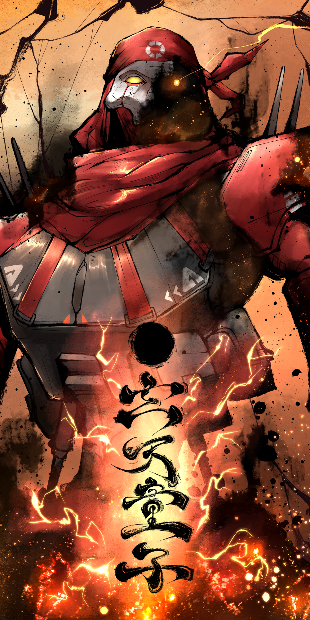 1boy, apex_legends, electricity, embers, gentendozi, glowing, glowing_eye, highres