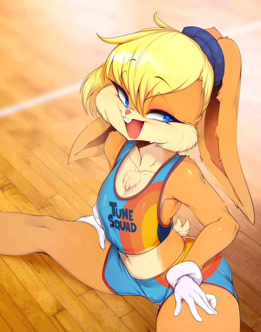 1girl, absurdres, animal_ears, animal_nose, blonde_hair, blue_eyes, blue_shorts, body_fur