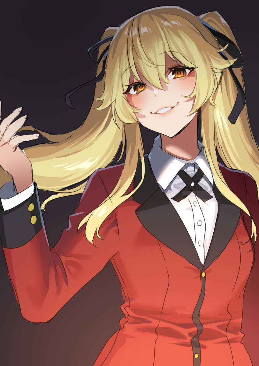1girl, akagi_kurage, bangs, blonde_hair, breasts, eyebrows_visible_through_hair, hair_between_eyes, hair_ribbon