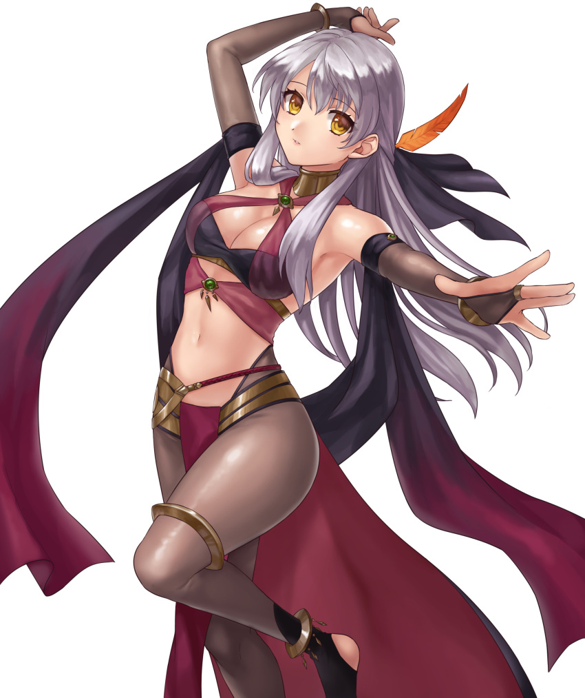 1girl, absurdres, alternate_costume, anklet, arm_up, bandeau, bangs, bracelet