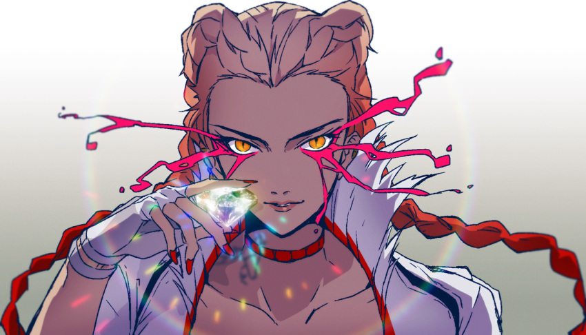 1girl, apex_legends, braid, brown_hair, choker, collarbone, dark_skin, dark-skinned_female