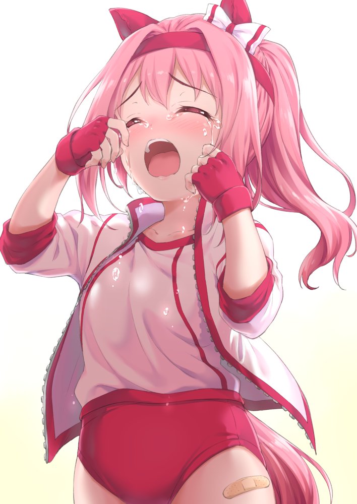 1girl, animal_ears, bandaid, bandaid_on_leg, bangs, blush, bow, breasts