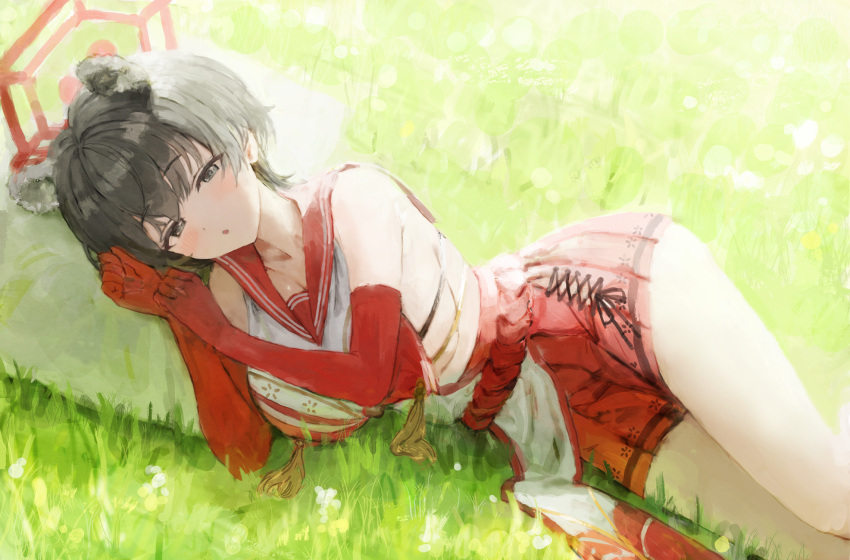 1girl, animal_ears, bangs, bare_shoulders, black_hair, blue_archive, blush, breasts