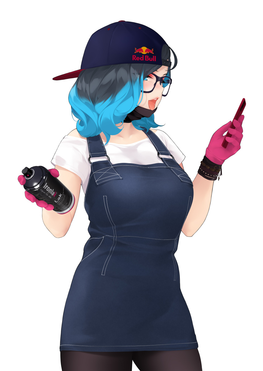 1girl, absurdres, backwards_hat, baseball_cap, black-framed_eyewear, black_hair, black_legwear, blue_eyes