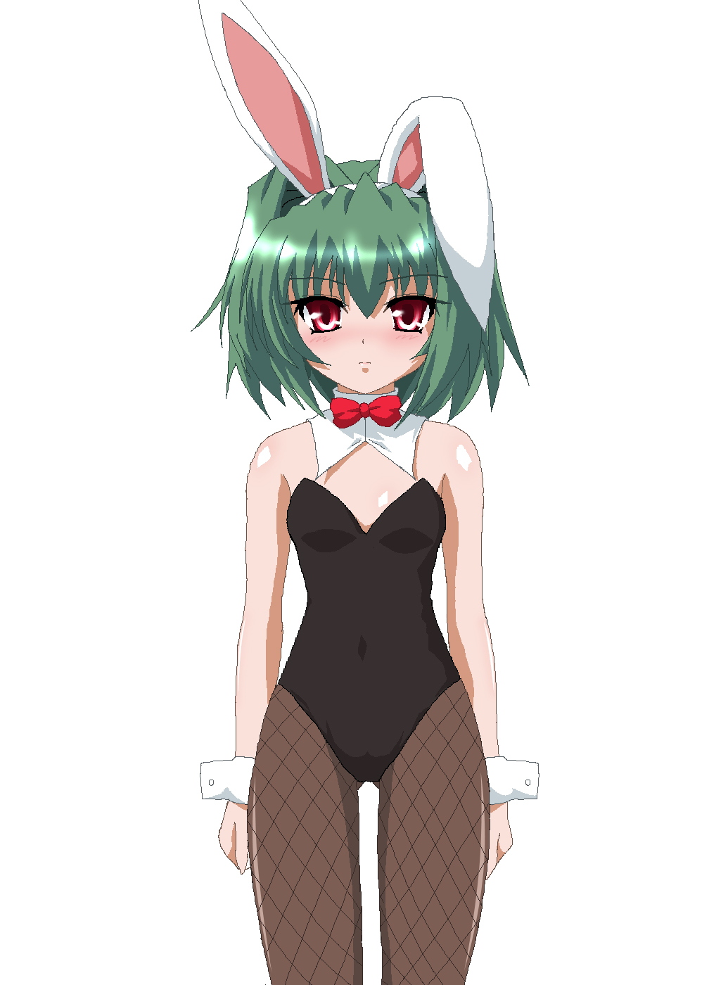 blush, bunny_ears, bunnysuit, fishnet_pantyhose, fishnets, green_hair, hair_intakes, hayashiya_zangourou