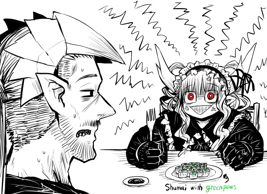 1boy, 1girl, :>, absurdres, anger_vein, angry, black_gloves, confused