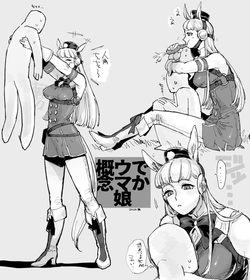 ..., 1boy, 1girl, :<, ^_^, animal_ears, bangs, blunt_bangs