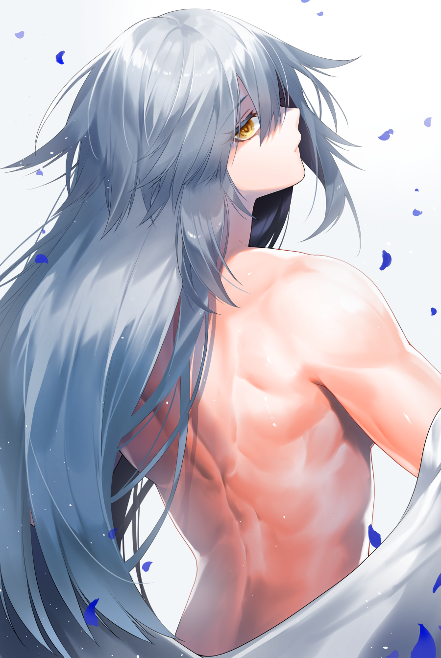 1girl, back, breasts, commentary_request, dodome_ichika, eyes_visible_through_hair, from_behind, highres