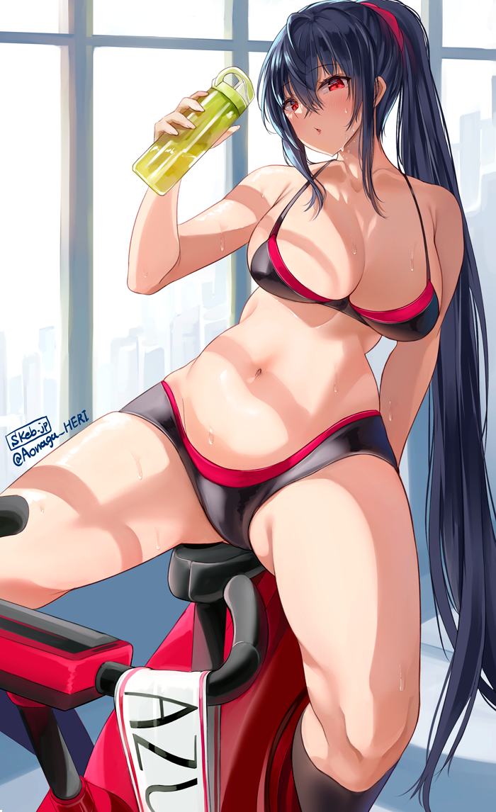 1girl, aonaga_heri, artist_name, azur_lane, bangs, black_hair, black_legwear, black_shorts