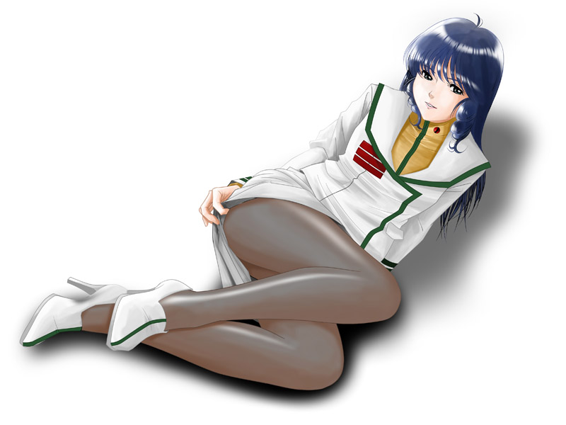 choujikuu_yousai_macross, dress, high_heels, legs, long_hair, lying, lynn_minmay, macross
