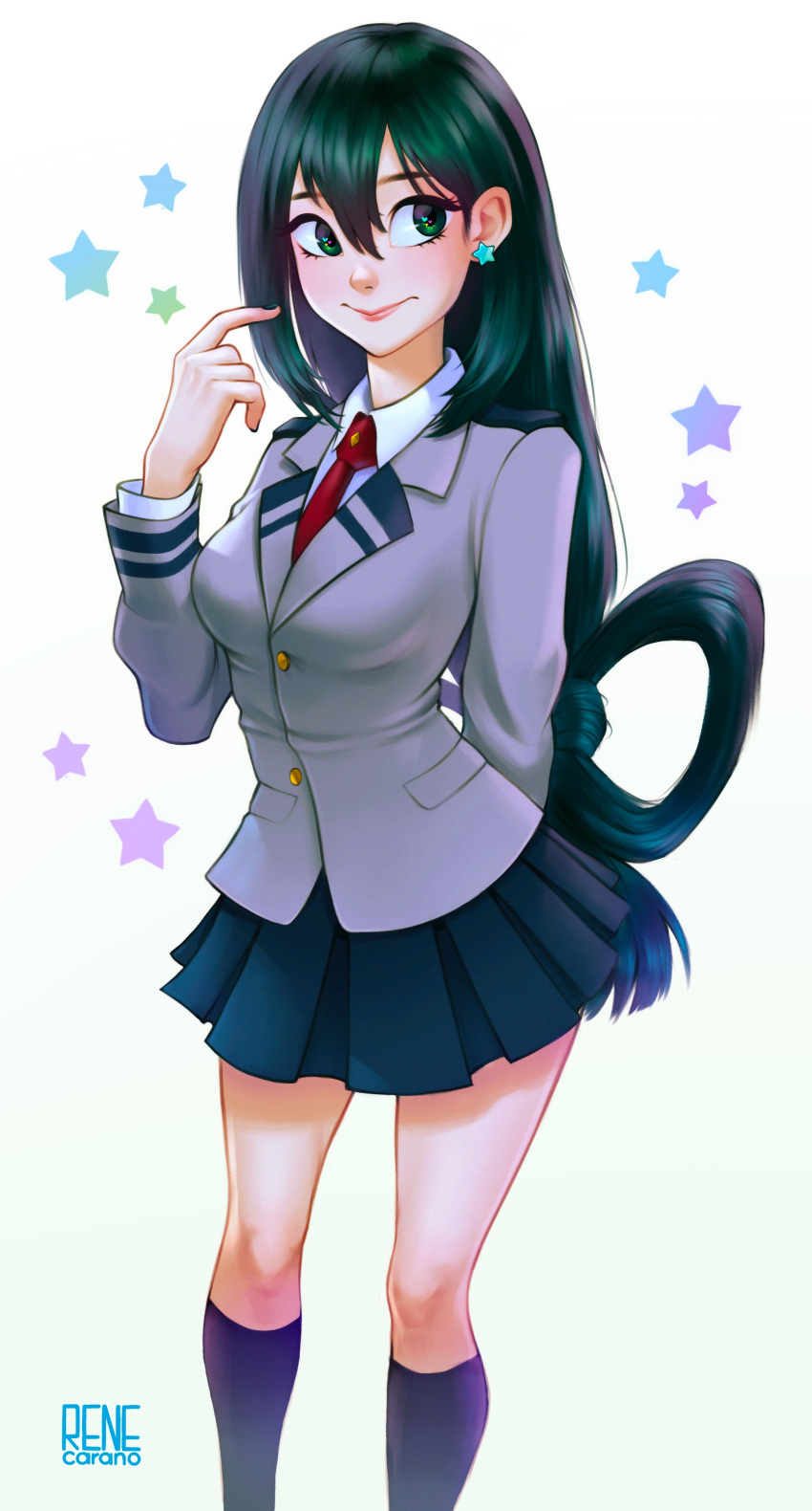 1girl, absurdres, artist_name, asui_tsuyu, blazer, blue_neckwear, blush, boku_no_hero_academia
